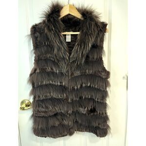 Alberto Makali Vintage Brown Rabbit and Raccoon Fur Vest Size Small